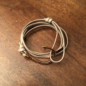 Miansai Rose Gold Fish Hook Grey Leather Strap